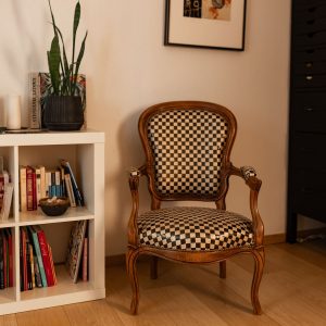 Fauteuil et bibliothèque dans le cabinet d’astrologie